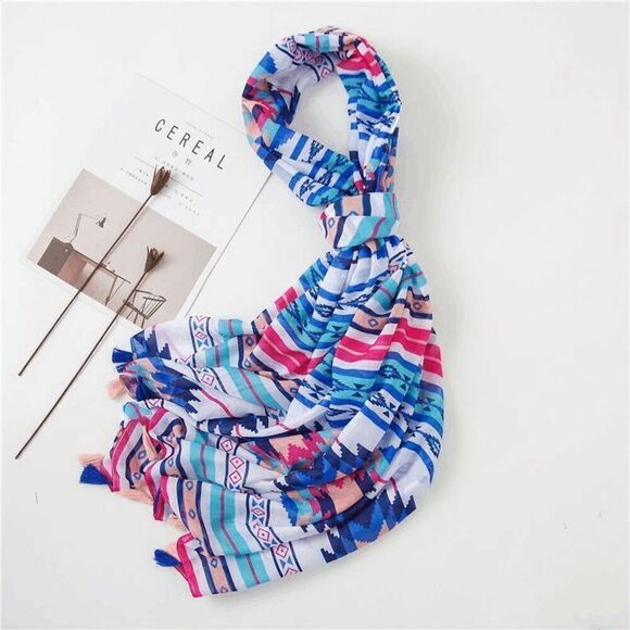 2/$30 Ladies Blue Aztec Print Scarf - Picture 3 of 7